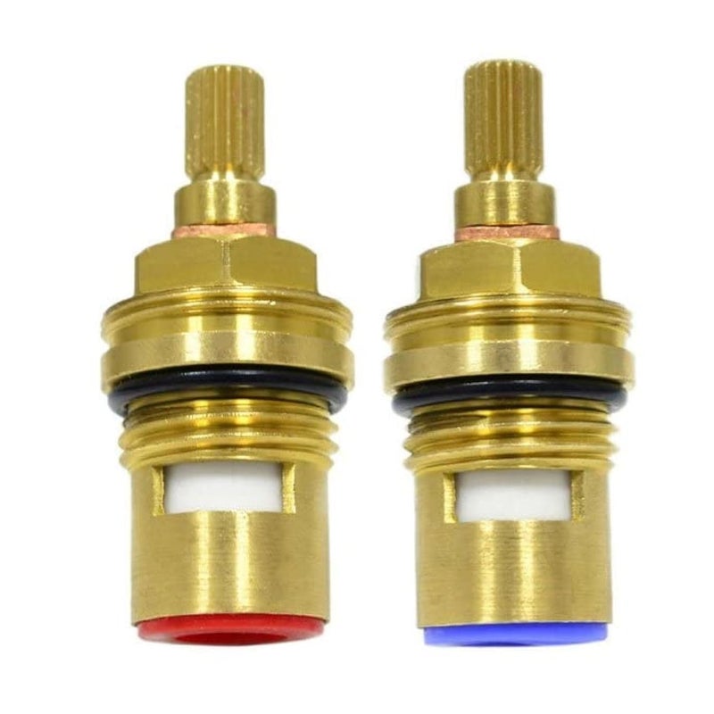 Huashan Replacement Brass Ceramic Disc Stem Cartridge Faucet Valve Quarter Turn 1/2" X 53mm x 12mm spline length 20 teeth(PAIR Hot & Cold) - Image 1